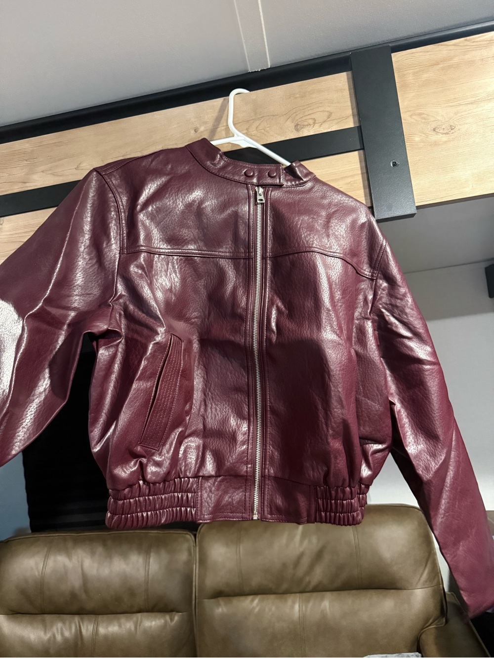 WhiteFox Faux Leather Bomber Jacket - Burgundy